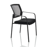 Sedia visitatore nera MEET B con schienale in rete, braccioli e quattro gambe di hjh OFFICE – vista a 360° (vista frontale a tre quarti 60°)