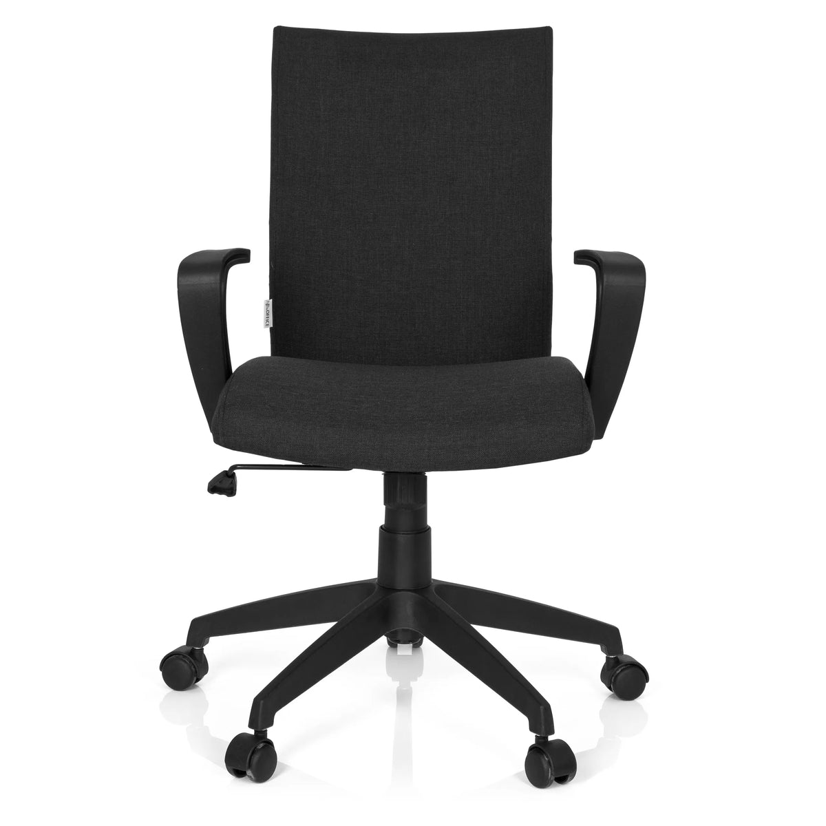 Sedia Home Office SOFT nera con braccioli e base a cinque ruote di hjh OFFICE – vista a 360° (vista frontale 0°)