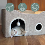 Cuccia chiusa per gatto PAWY EB beige con ingresso rotondo e pallina di hjh LIVING