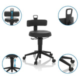 Sgabello girevole TOP WORK FLEX PU nero in ecopelle con schienale regolabile in altezza e ruote di hjh OFFICE