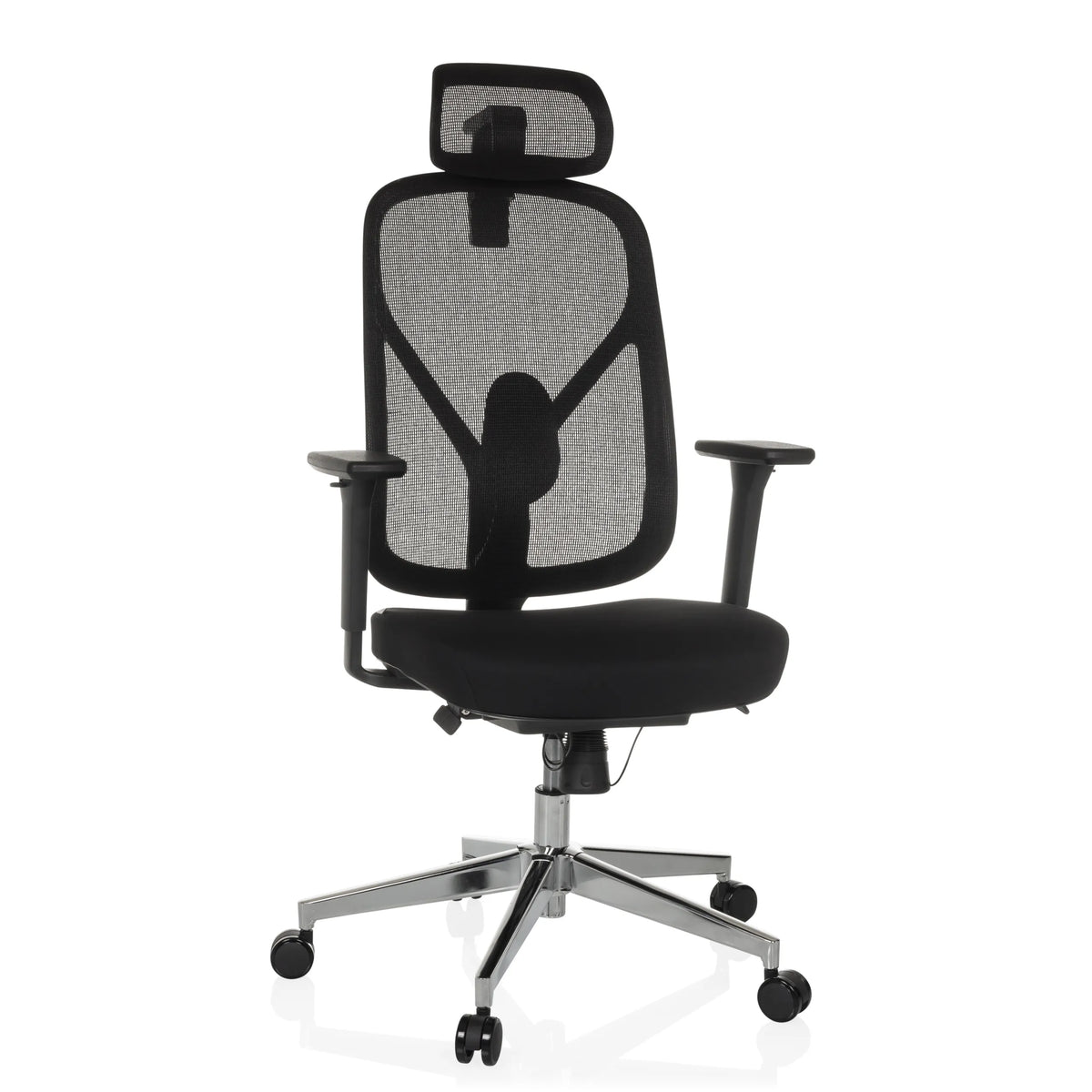 Sedia da ufficio professionale RALOO PRO nera con schienale in rete e base a cinque ruote di hjh OFFICE – vista a 360° (vista frontale 15°)