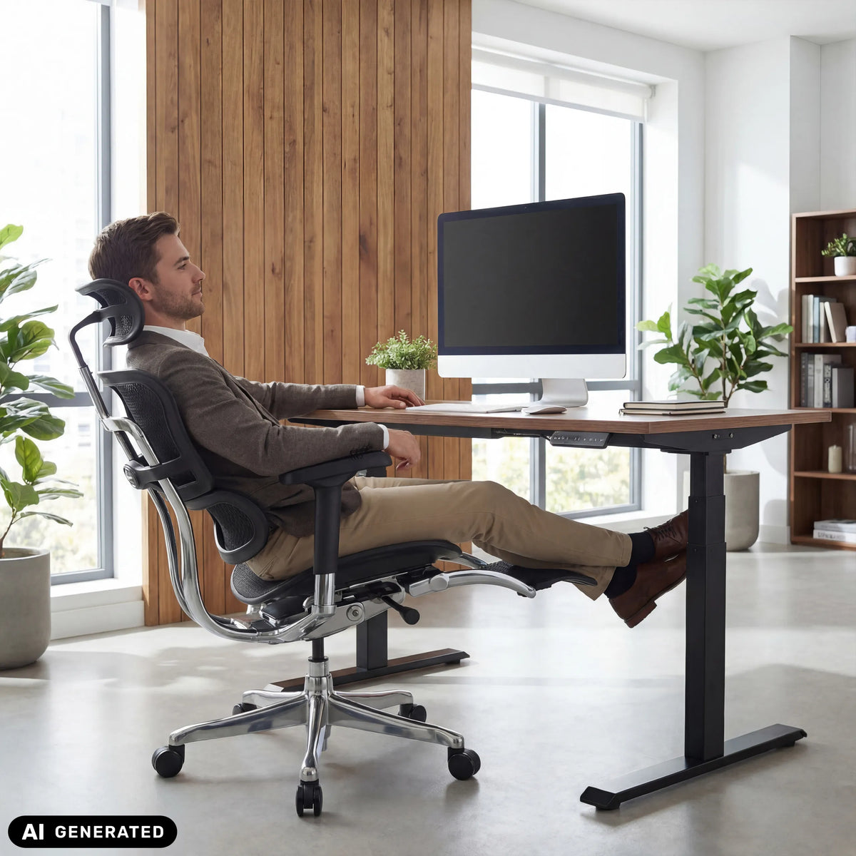 Poltrona di lusso ERGOHUMAN PLUS LEGPRO GEN2 con schienale in rete in nero di hjh OFFICE (immagine generata dall’IA)