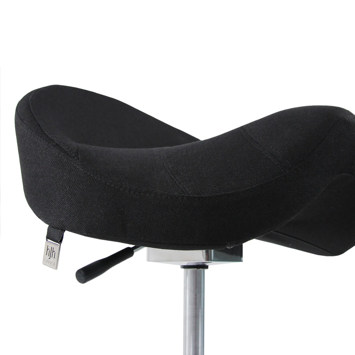 Seduta nera dello sgabello a sella MOVE-TEC 3D PRO I con base a stella a pistone a gas cromata di hjh OFFICE