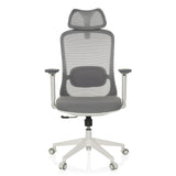 Sedia da ufficio professionale MIKEO G grigia con schienale in rete, poggiatesta e base a cinque ruote di hjh OFFICE – vista a 360° (vista frontale 0°)