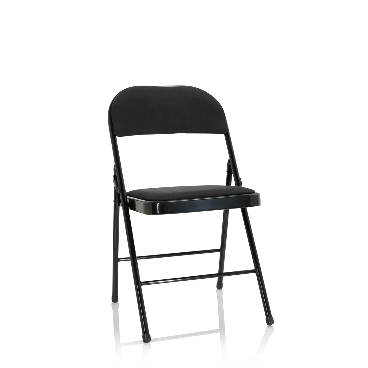 Sedia pieghevole TUDELA II nera con imbottitura in tessuto di hjh OFFICE – vista a 360° (vista frontale 20°)