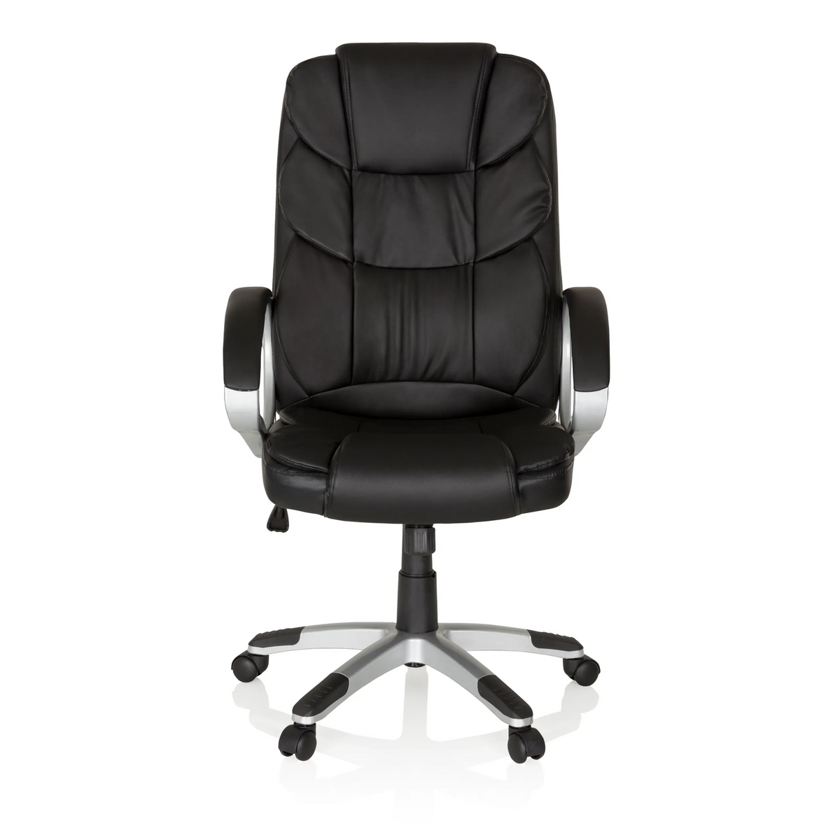 Poltrona Home Office RELAX BY155 nera con braccioli e base a cinque ruote di MyBuero – vista a 360° (vista frontale 0°)