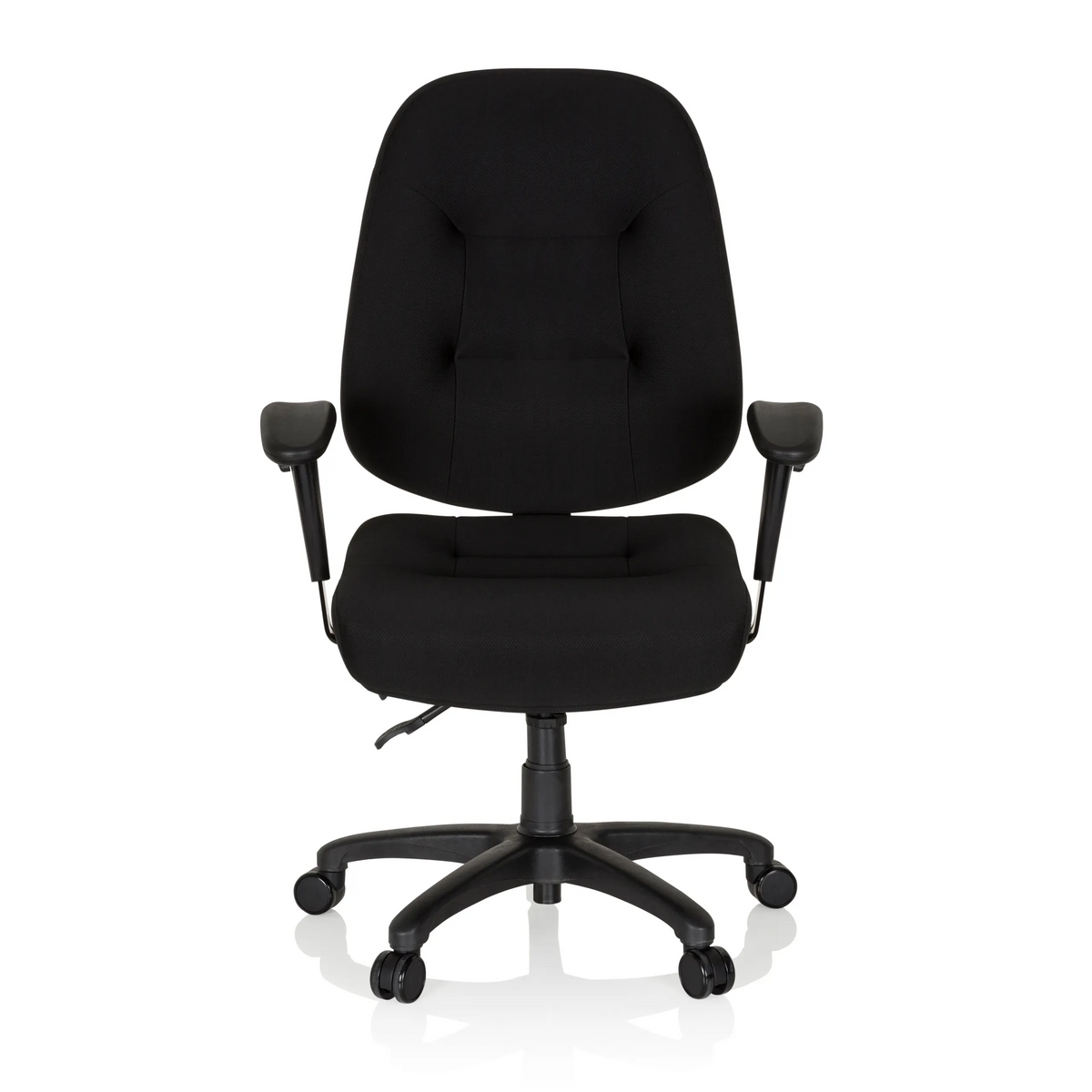Sedia da ufficio professionale ZENIT XXL nera con braccioli e base a cinque ruote di hjh OFFICE – vista a 360° (vista frontale 0°)