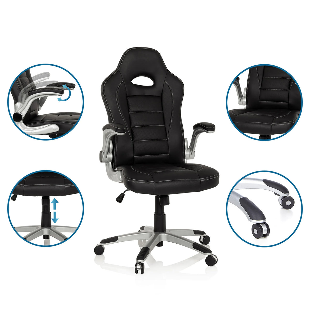 Sedia da gaming GAME SPORT in nero con braccioli regolabili e pistone a gas di hjh OFFICE