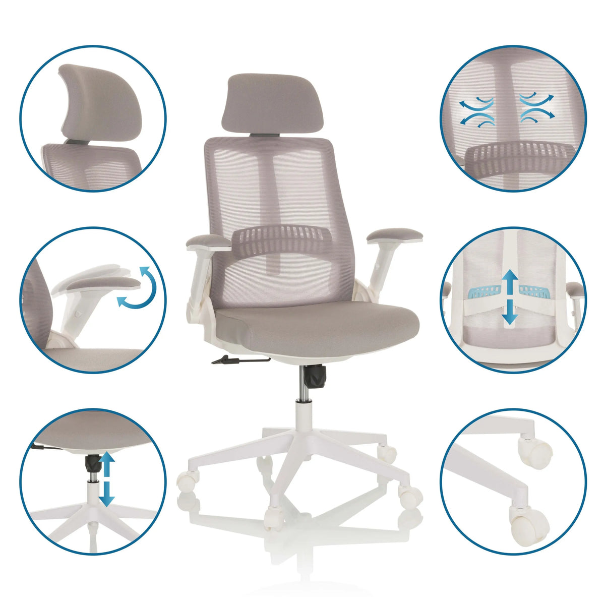 Sedia Home Office VENDO W in grigio con diverse possibilità di regolazione di hjh OFFICE