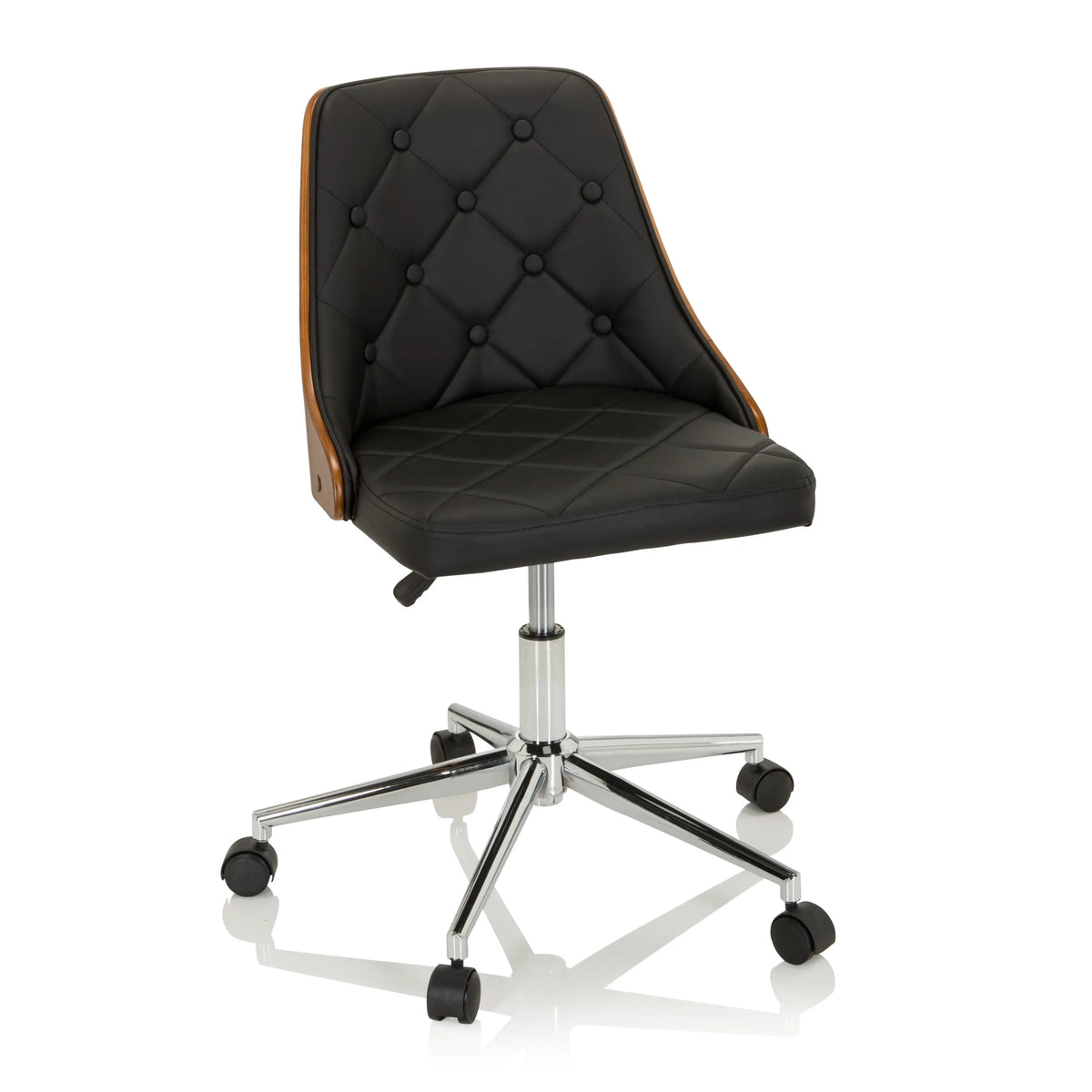 Sedia Home Office CENCA nera con imbottitura trapuntata e base a cinque ruote di hjh OFFICE – vista a 360° (vista frontale 20°)