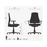 Disegno tecnico della Poltrona professionale HIGH SIT UP con un carico massimo di 120 kg di Topstar