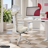 Sedia da ufficio professionale ERGO LINE W in Salted Caramel con rivestimento in tessuto e struttura bianca di hjh OFFICE (immagine generata dall’IA)
