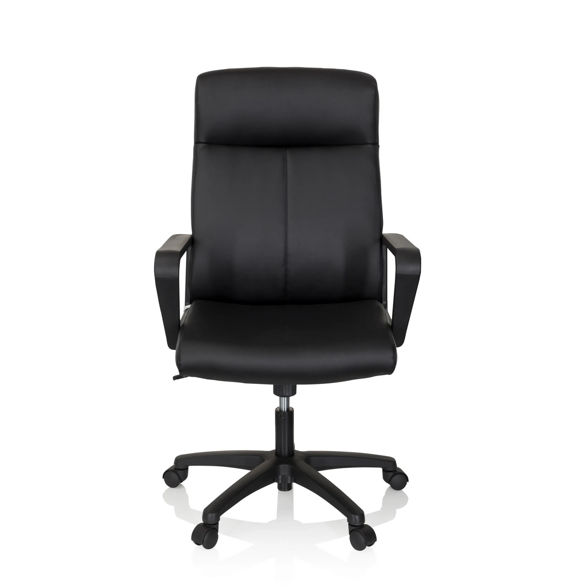 Poltrona professionale LISSO nera con braccioli e base a cinque ruote di hjh OFFICE – vista a 360° (vista frontale 0°)