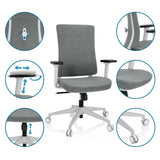Sedia da ufficio professionale COMFIO WP in grigio con viste dettagliate delle funzioni regolabili e delle rotelle di hjh OFFICE