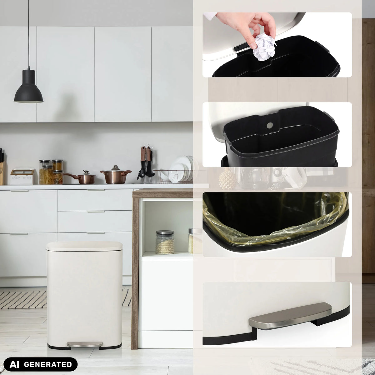 Cestino CLEAN XV beige con secchiello interno rimovibile e pedale di hjh OFFICE (immagine generata dall’IA)