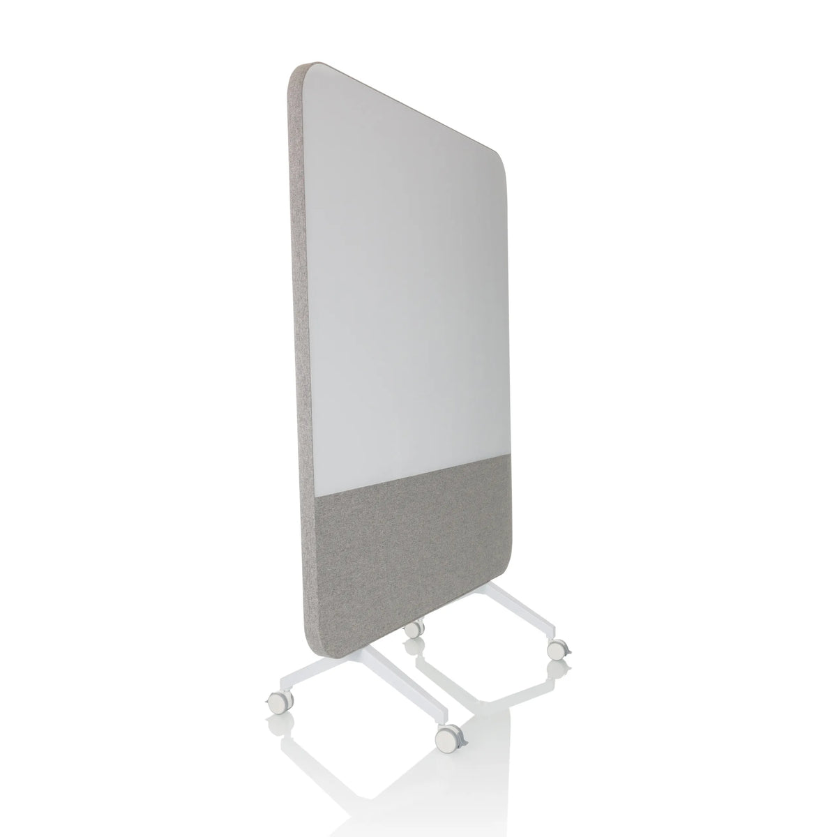 Graues Whiteboard VISION BOARD mit weißer Schreibfläche und Rollen von hjh OFFICE – 360-Grad-Ansicht (schräge Frontansicht 60°)