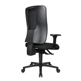 Sedia da ufficio professionale HJH WORK PRO nera con schienale in rete e base a cinque ruote di Topstar – vista a 360° (vista posteriore 180°)