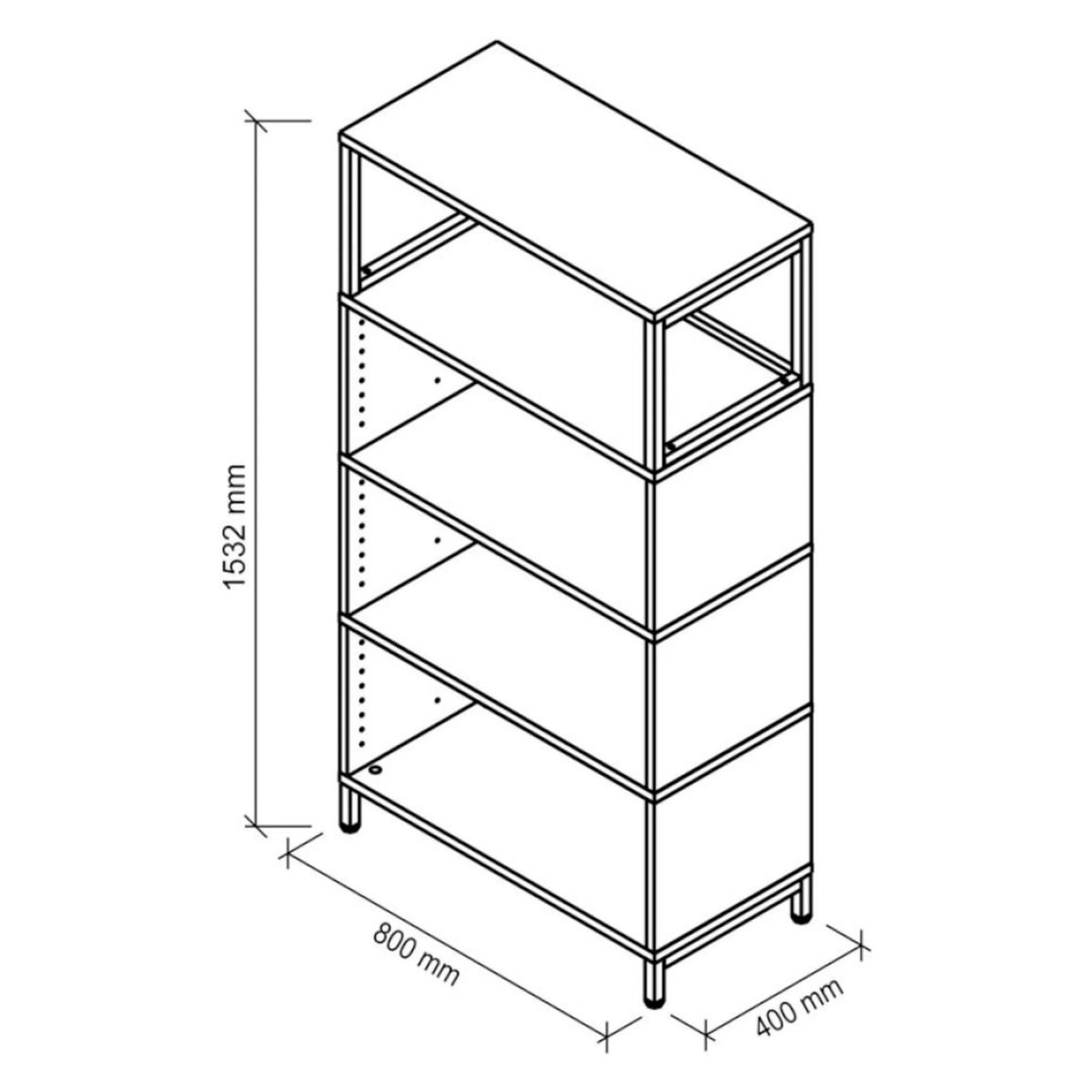 Disegno tecnico dello scaffale FlexWall con dimensioni 1532 × 800 mm di hjh OFFICE PRO