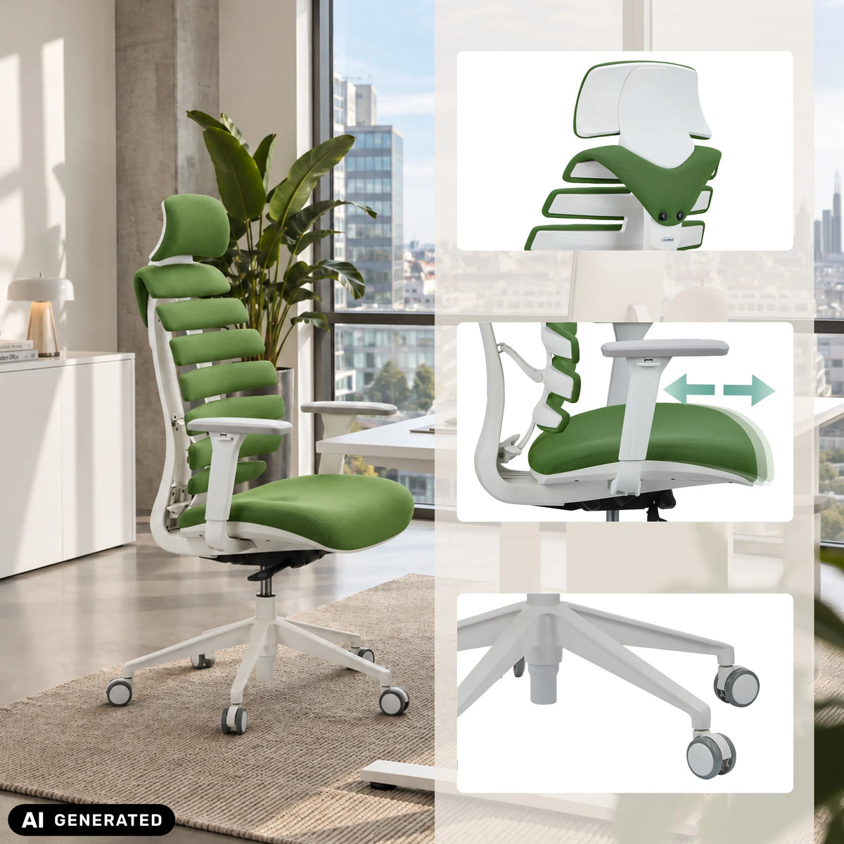 Sedia da ufficio professionale ERGO LINE W in Mystic Forest con viste dettagliate di hjh OFFICE (immagine generata dall’IA)
