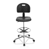 Sedia da banco TOP WORK 23 I nera con poggiapiedi e base a cinque ruote di hjh OFFICE – vista a 360° (vista frontale 0°)