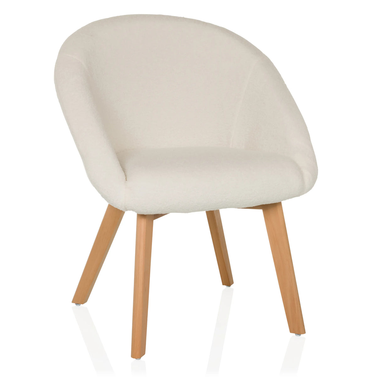 Sedia imbottita bianca SCANDI TED con schienale arrotondato e quattro gambe in legno di hjh LIVING – vista a 360° (vista frontale 15°)