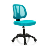 Sedia girevole per bambini KID YU 200 turchese con schienale in rete e base a cinque ruote di hjh OFFICE – vista a 360° (vista frontale a tre quarti 40°)