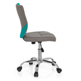 Sedia girevole per bambini KIDDY COMFORT grigio-turchese con base a stella e cinque rotelle di hjh OFFICE – vista a 360° (profilo laterale 100°)