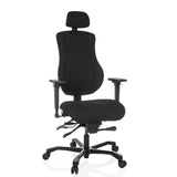 Sedia girevole XXL 24 HOURS BASIC nera con poggiatesta e base a cinque ruote di hjh OFFICE – vista a 360° (vista frontale 15°)
