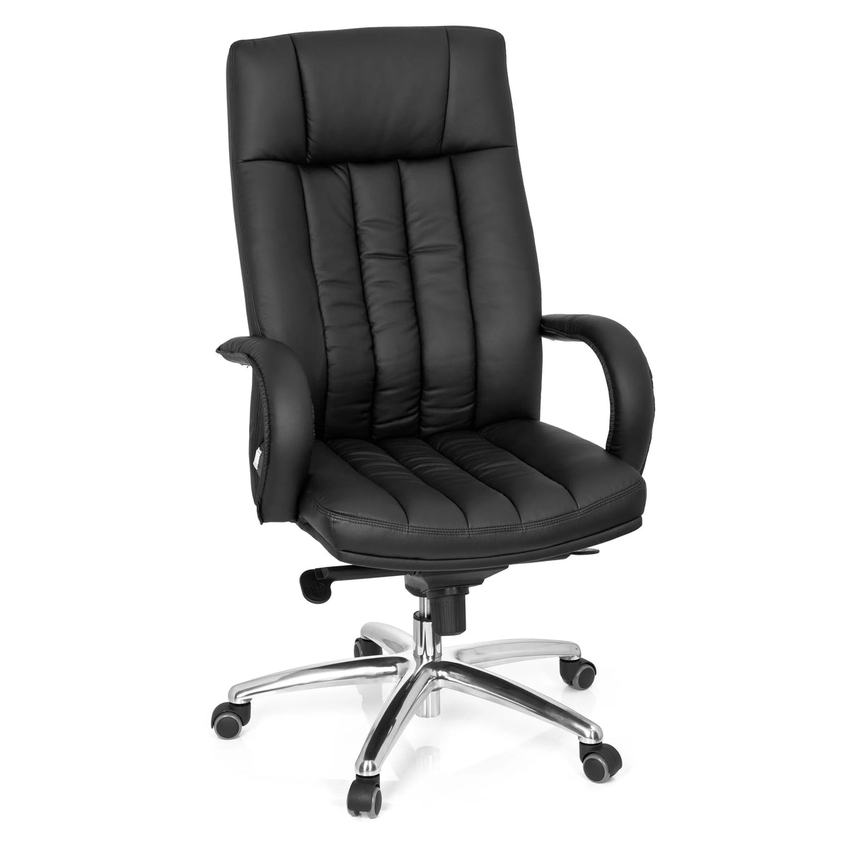 Sedia girevole XXL G 300 nera con trapuntatura, braccioli e base a cinque ruote di hjh OFFICE – vista a 360° (vista frontale 20°)