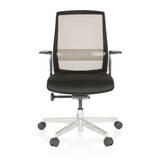 Schwarzer High-End-Bürostuhl FOUNTAINE PRO mit Netzrücken und Fußkreuz mit fünf Rollen von hjh OFFICE – 360-Grad-Ansicht (Frontansicht 0°)