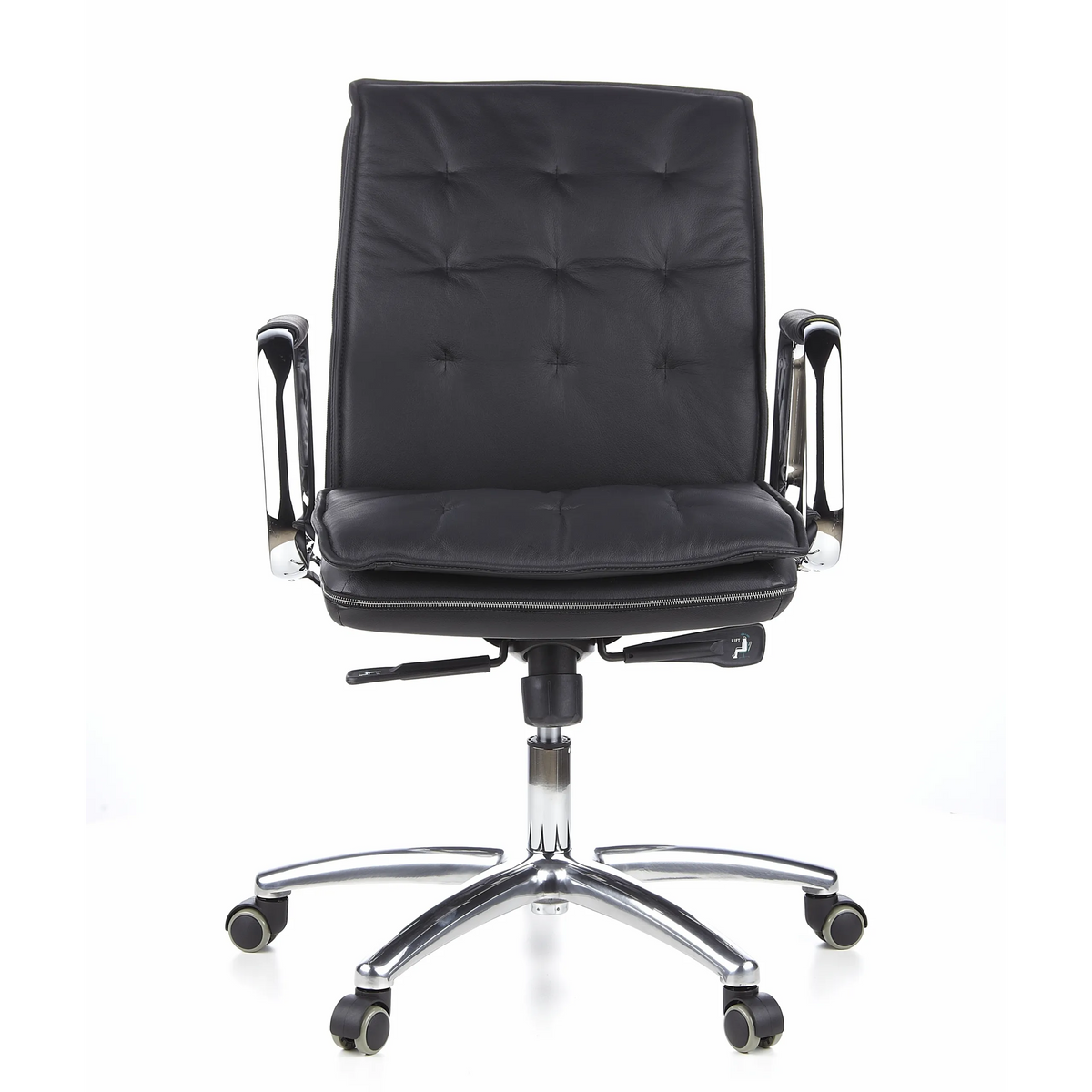 Poltrona professionale VILLA 10 nera con imbottitura trapuntata e base a cinque ruote di hjh OFFICE – vista a 360° (vista frontale 0°)