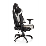 Sedia da gaming PROMOTER I bianca e nera con braccioli e base a cinque ruote di hjh OFFICE – vista a 360° (vista frontale a tre quarti 60°)