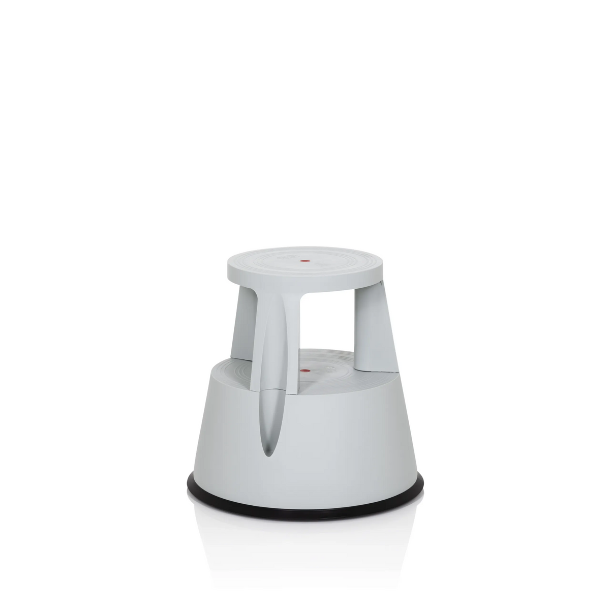 Sgabello TIO-M I grigio chiaro con superficie d'appoggio rotonda e anello di base nero di hjh OFFICE – vista a 360° (vista frontale a tre quarti 40°)