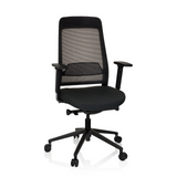 Sedia da ufficio professionale CHIARO T1 BLACK nera con schienale in rete e base a cinque ruote di hjh OFFICE – vista a 360° (vista frontale 20°)