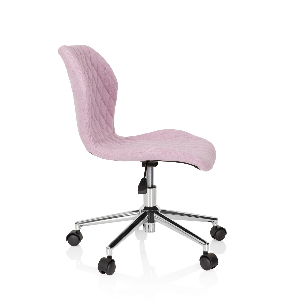 Sedia girevole per bambini JOY II rosa con effetto trapuntato e base a cinque ruote di hjh OFFICE – vista a 360° (profilo laterale 80°)
