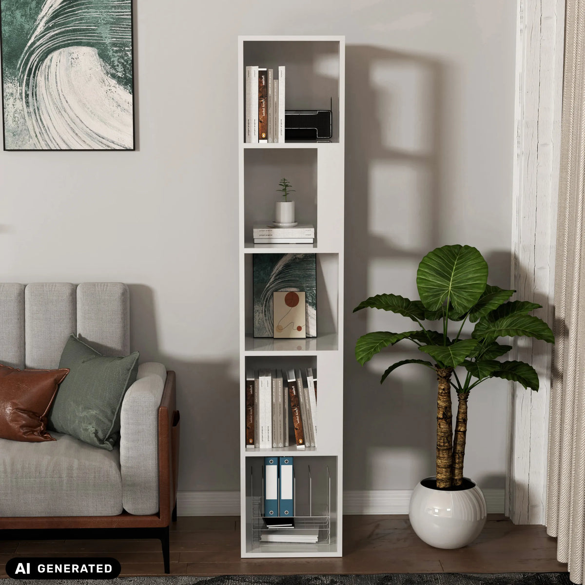 Scaffale KALAG S bianco con quattro scomparti aperti di hjh LIVING (immagine generata dall’IA)