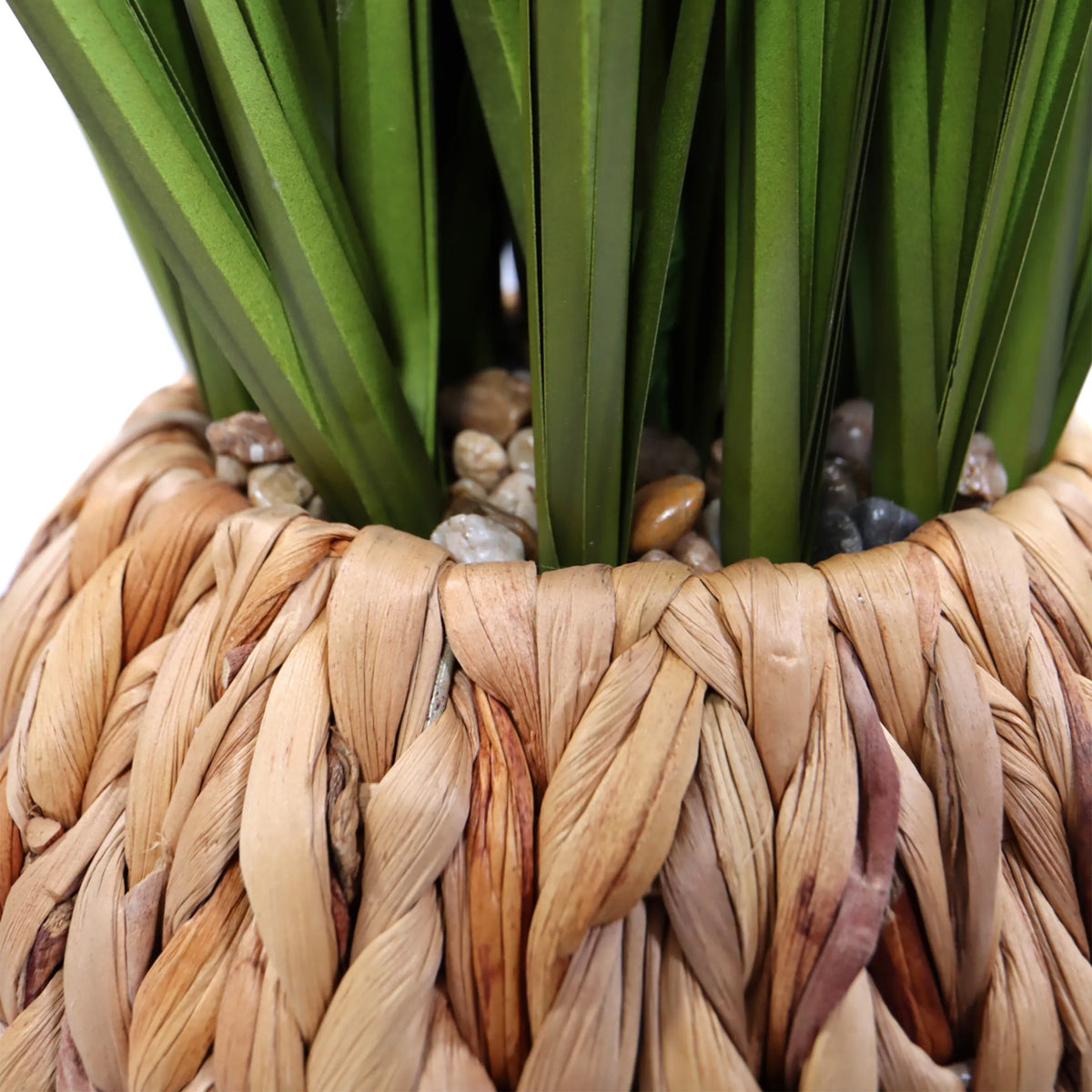 Vaso intrecciato con piccole pietre e foglie verdi delle Piante artificiali CORTADERIA di hjh OFFICE