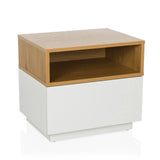 Tavolino MELMO bianco con un ripiano effetto rovere di hjh LIVING – vista a 360° (vista frontale 15°)