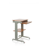 Scrivania in piedi WORKSTATION grigia in faggio con superficie d'appoggio e quattro ruote di hjh OFFICE – vista a 360° (vista frontale a tre quarti 60°)