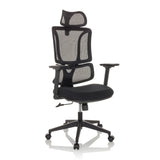 Sedia Home Office ERGOMY nera con schienale in rete e base a cinque ruote di MyBuero – vista a 360° (vista frontale a tre quarti 30°)