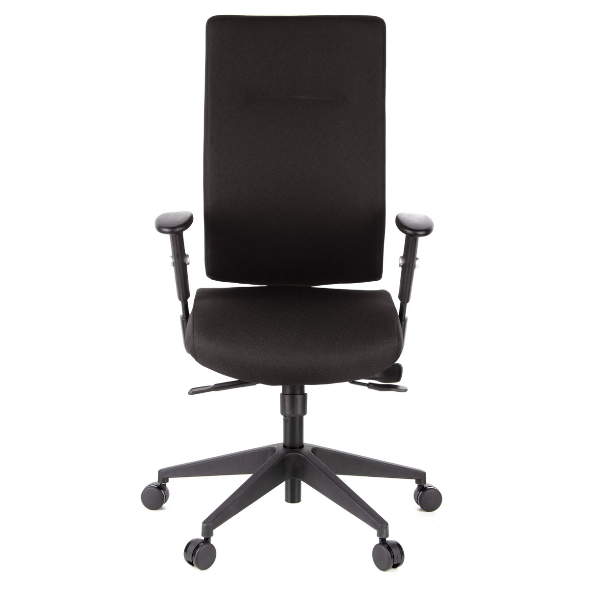 Sedia da ufficio professionale PRO-TEC 300 nera con braccioli e base a cinque ruote di hjh OFFICE – vista a 360° (vista frontale 0°)