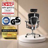 Poltrona di lusso ERGOHUMAN ULTRA L GEN2 in marrone con schienale in rete e poggiatesta su piedistallo bianco di hjh OFFICE