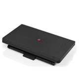Poggiapiedi PIEDINO STRIPE PRO nero con superficie rigata e pulsante rosso di hjh OFFICE – vista a 360° (vista frontale 16°)