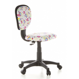 Kinderdrehstuhl KIDDY TOP mit buntem Herz- und Blumenmuster sowie Fußkreuz mit fünf Rollen von hjh OFFICE – 360-Grad-Ansicht (schräge Frontansicht 60°)