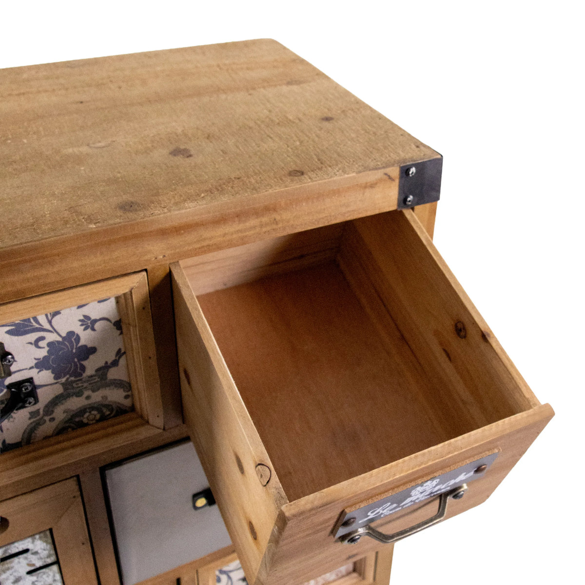 Spazio del cassetto aperto della madia CONTINENTO S in legno marrone scuro con maniglia in metallo di hjh LIVING