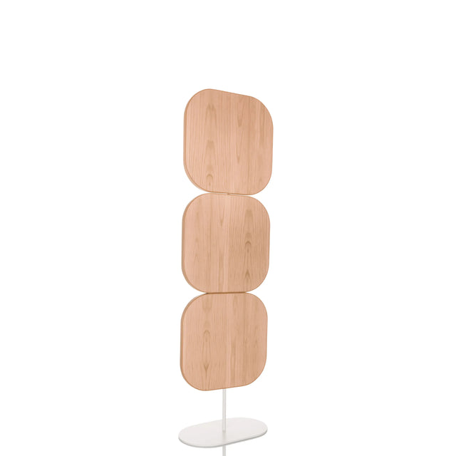 Beige Trennwand FLEXMIUT W mit drei abgerundeten Holzelementen auf weißem Standfuß von hjh OFFICE