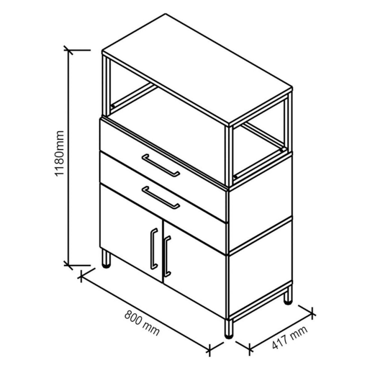 Disegno tecnico della credenza FlexWall di 800 × 417 mm di hjh OFFICE PRO