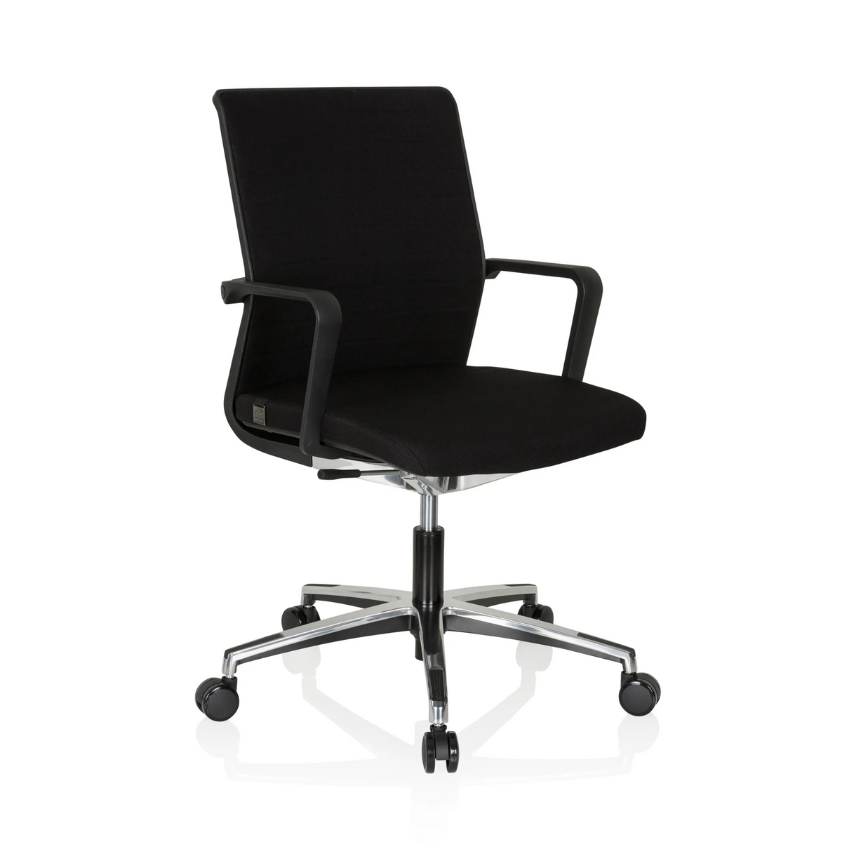 Sedia da ufficio professionale MOVE-TEC 3D nera con braccioli e base a cinque ruote di hjh OFFICE – vista a 360° (vista frontale a tre quarti 40°)