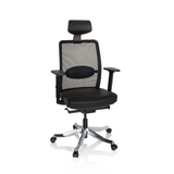 Poltrona di lusso SENATOR PRO nera con schienale in rete, poggiatesta e base a cinque ruote di hjh OFFICE – vista a 360° (vista frontale 20°)