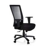Sedia girevole XXL EXTENDER nera con schienale in rete e base a cinque ruote di hjh OFFICE – vista a 360° (vista frontale a tre quarti 60°)